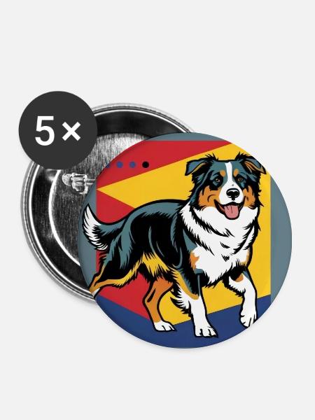 Australischer Schäferhund - Buttons groß 56 mm (5er Pack) - Weiß
