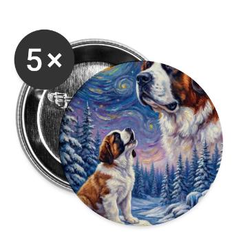 Howling to the Moon Meme Hund Bernhardiner - Buttons groß 56 mm (5er Pack) - Weiß - Vorne