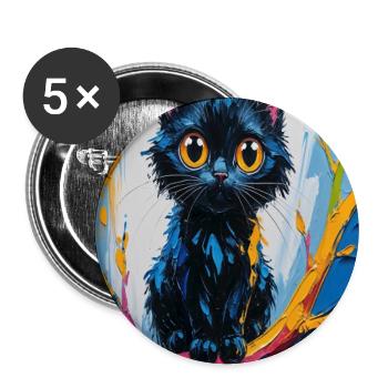 Bunte, abstrakte schwarze Katze - Buttons groß 56 mm (5er Pack) - Weiß - Vorne