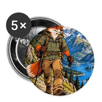 On the Trail – Fuchswanderer in den Bergen - Buttons groß 56 mm (5er Pack) - Weiß - Vorne