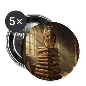 Eule oben auf dem Stapel der antiken Bibliothek - Buttons groß 56 mm (5er Pack) - Weiß - Vorne