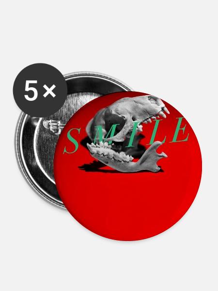 Lächelnder Schädel auf rotem Grund - Buttons groß 56 mm (5er Pack) - Weiß