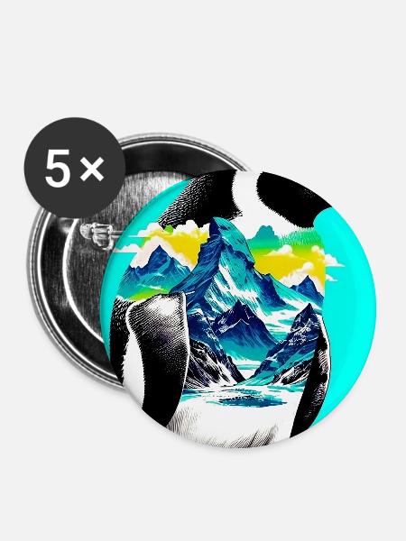 Pinguin - Buttons groß 56 mm (5er Pack) - Weiß