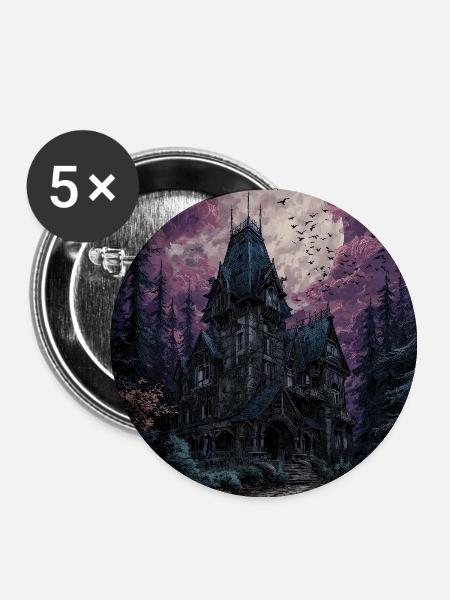 Mondschein-Spukhaus - Buttons groß 56 mm (5er Pack) - Weiß