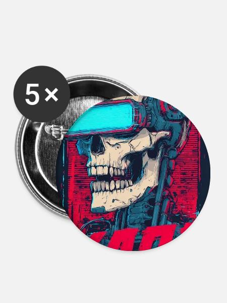 Kaoz Cyber Skull VR Neon - Buttons groß 56 mm (5er Pack) - Weiß