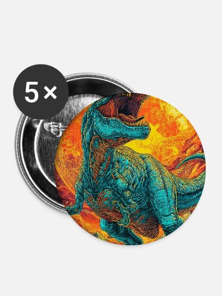 T Rex Inferno-Gebrüll - Buttons groß 56 mm (5er Pack) - Weiß
