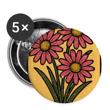 Daisy Trio Geblümter Rahmen - Buttons groß 56 mm (5er Pack) - Weiß - Vorne