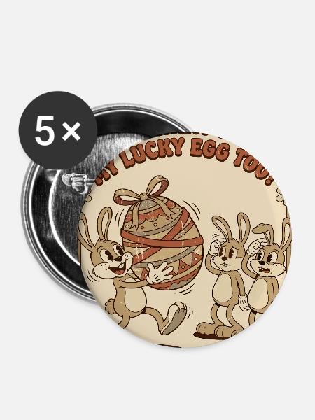 Lucky_Egg_Retro_Hasen - Buttons groß 56 mm (5er Pack) - Weiß