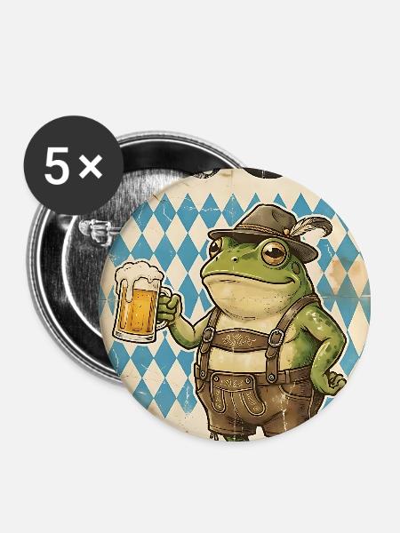 Bier Frosch In Lederhose Spaß - Buttons groß 56 mm (5er Pack) - Weiß