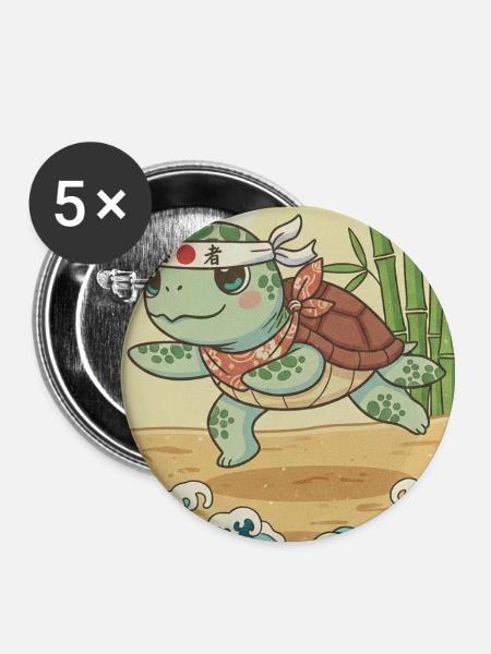 Kawaii Kampfkunst Schildkröte - Buttons groß 56 mm (5er Pack) - Weiß