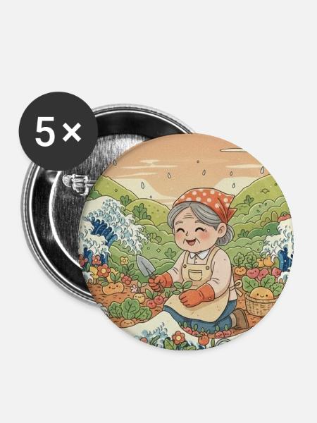 Gärtnerin Kawaii - Buttons groß 56 mm (5er Pack) - Weiß