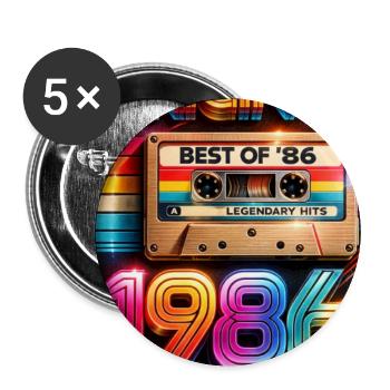 Original 1986 Neon Cassette - Buttons large 2.2''/56 mm (5-pack) - white - Front