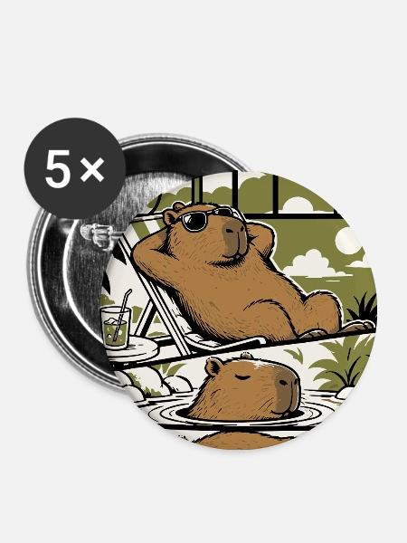 Chill Capybara Relax Design - Buttons groß 56 mm (5er Pack) - Weiß