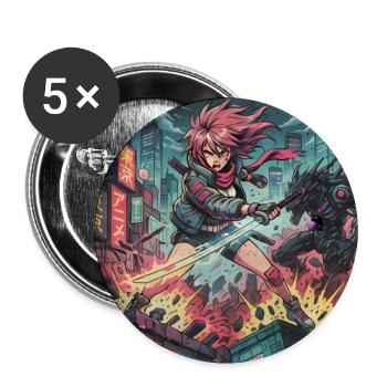 Neon-Tokyo Cyber-Samurai - Buttons groß 56 mm (5er Pack) - Weiß - Vorne