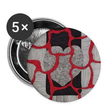 Rot-Weiß Schwarzes Herz - Buttons groß 56 mm (5er Pack) - Weiß - Vorne