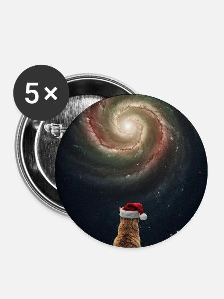 Weihnachtskatze vor der Galaxie - Buttons groß 56 mm (5er Pack) - Weiß