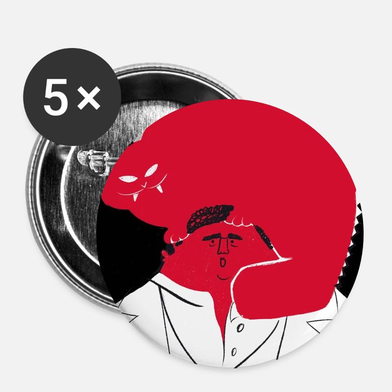 Verrückte Katze - Buttons groß 56 mm (5er Pack) - Weiß