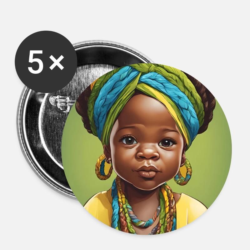 Afro Portrait Child Bright Color - Buttons large 2.2''/56 mm (5-pack) - white