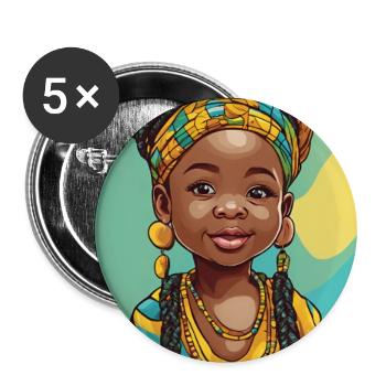 Buntes Afro-Porträtkind - Buttons groß 56 mm (5er Pack) - Weiß - Vorne