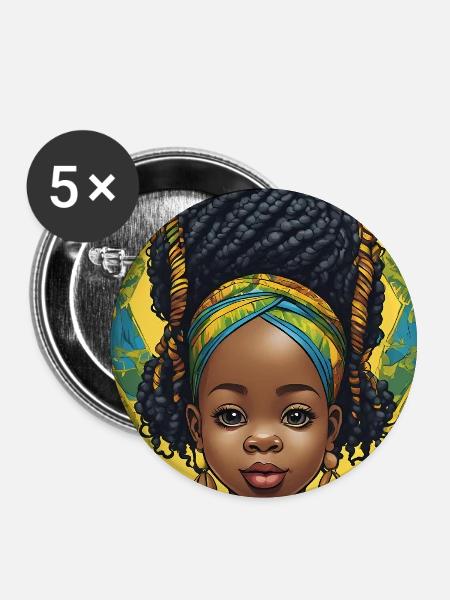 Afro Rastafari Porträtkind - Buttons groß 56 mm (5er Pack) - Weiß