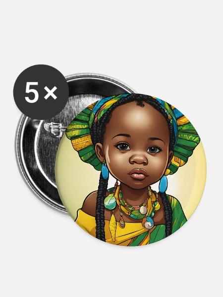 Afrikanisches Mädchen im bunten Frost - Buttons groß 56 mm (5er Pack) - Weiß