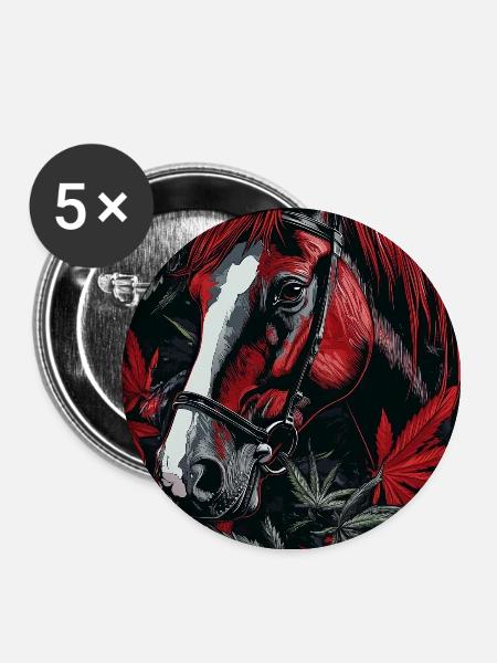 Rotes Pferd mit Blattwerk im Dunkelwald - Buttons groß 56 mm (5er Pack) - Weiß