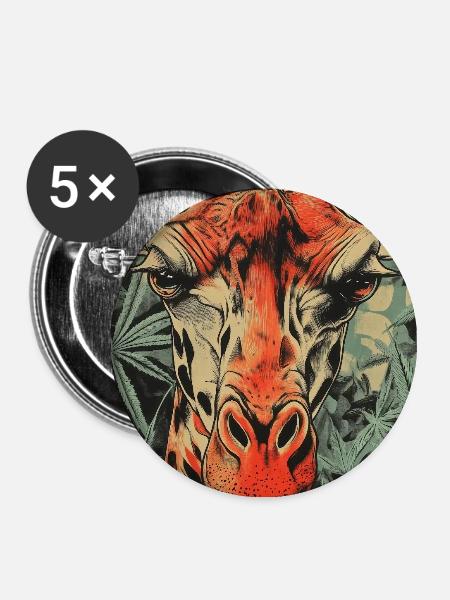 Giraffe im Cannabis-Print - Buttons groß 56 mm (5er Pack) - Weiß