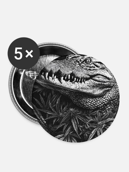 Krokodil im Hanfblattwald - Buttons groß 56 mm (5er Pack) - Weiß