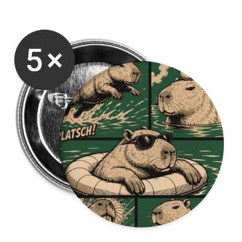 Comic Capybara Action Style - Buttons groß 56 mm (5er Pack) - Weiß - Vorne