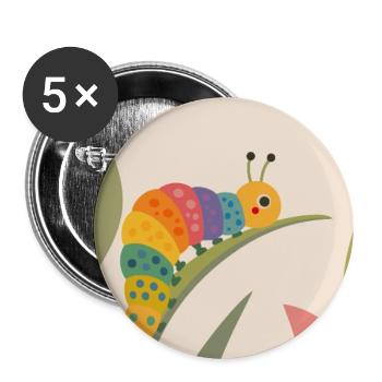 Colorful Caterpillar on Leaf – Cute Animal Motif - Buttons large 2.2''/56 mm (5-pack) - white - Front
