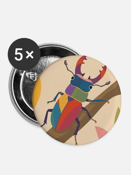 Bunter Hirschkäfer im Naturstil  - Buttons groß 56 mm (5er Pack) - Weiß
