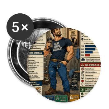 Der Macho – jeder Bizeps zählt - Buttons groß 56 mm (5er Pack) - Weiß - Vorne