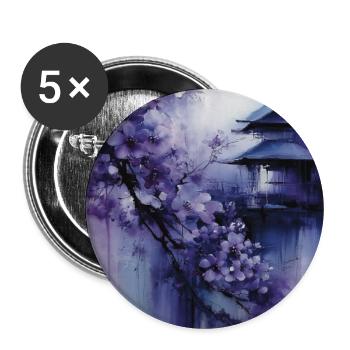 Purple Pagoda and Flowers - Buttons large 2.2''/56 mm (5-pack) - white - Front