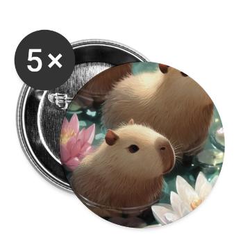 Pastel lotus capybaras - Buttons large 2.2''/56 mm (5-pack) - white - Front