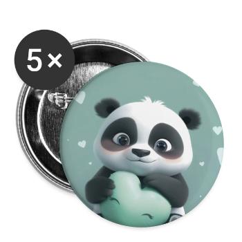Tender panda and pastel green heart - Buttons large 2.2''/56 mm (5-pack) - white - Front