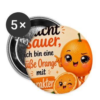 Orange mit Charakter - Buttons groß 56 mm (5er Pack) - Weiß - Vorne