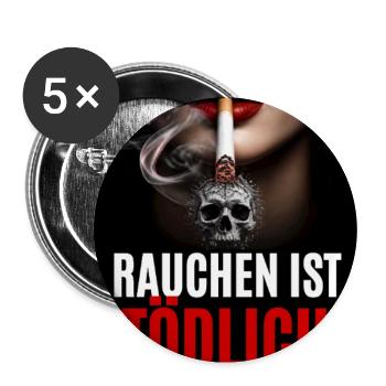 Rauchen ist tödlich Totenkopf - Buttons groß 56 mm (5er Pack) - Weiß - Vorne