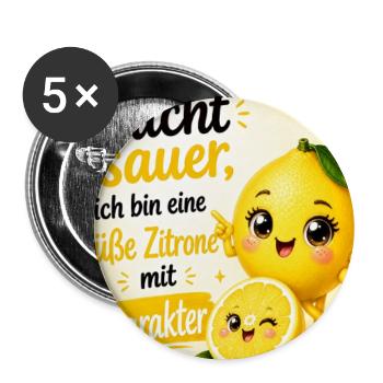 Charakterstarke, süße Zitrone - Buttons groß 56 mm (5er Pack) - Weiß - Vorne