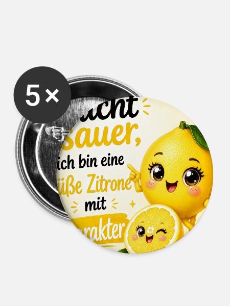 Charakterstarke, süße Zitrone - Buttons groß 56 mm (5er Pack) - Weiß