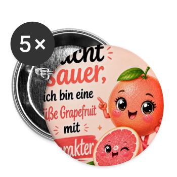 Süße Grapefruit mit Charakter - Buttons groß 56 mm (5er Pack) - Weiß - Vorne