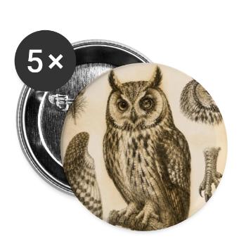 Strix Optica – Viktorianische Eule - Buttons groß 56 mm (5er Pack) - Weiß - Vorne