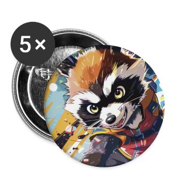 Waschbär-Abenteurer Neon in Aktion - Buttons groß 56 mm (5er Pack) - Weiß - Vorne