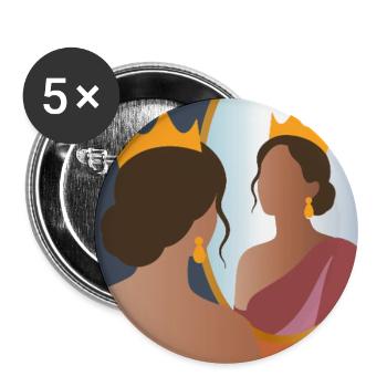 Königin vor dem Spiegel mit goldener Krone  - Buttons groß 56 mm (5er Pack) - Weiß - Vorne