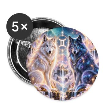 Kosmische Zwillingswölfe - Buttons groß 56 mm (5er Pack) - Weiß - Vorne