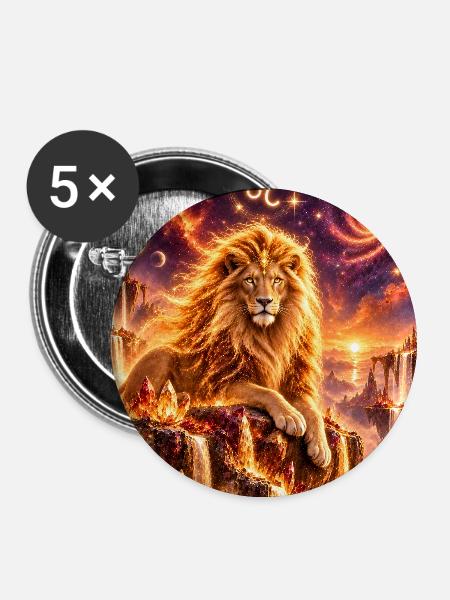 Löwe im kosmischen Feuerreich - Buttons groß 56 mm (5er Pack) - Weiß