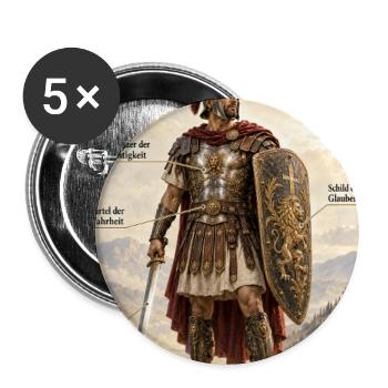 Geistliche Waffenrüstung – Epheser 6 - Buttons groß 56 mm (5er Pack) - Weiß - Vorne