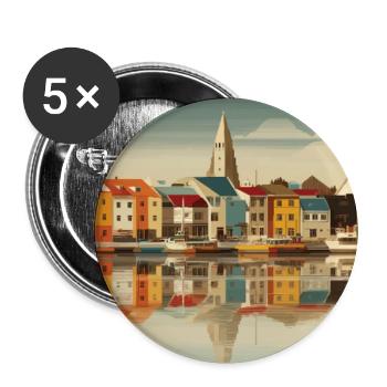 Explore Nordic Cityscape of Reykjavik in Iceland - Buttons large 2.2''/56 mm (5-pack) - white - Front