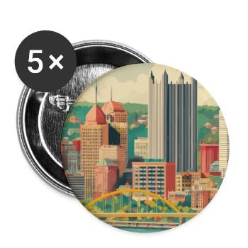 Explorez la silhouette de Pittsburgh en Pennsylvanie - Lot de 5 grands badges (56 mm) - blanc - Devant