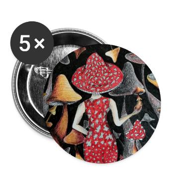 Mushrooom Lady - Buttons large 2.2''/56 mm (5-pack) - white - Front