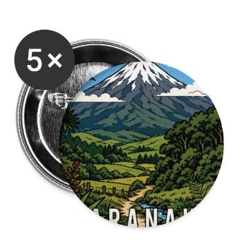 Erleben Sie den Taranaki Mountain in Neuseeland - Buttons groß 56 mm (5er Pack) - Weiß - Vorne